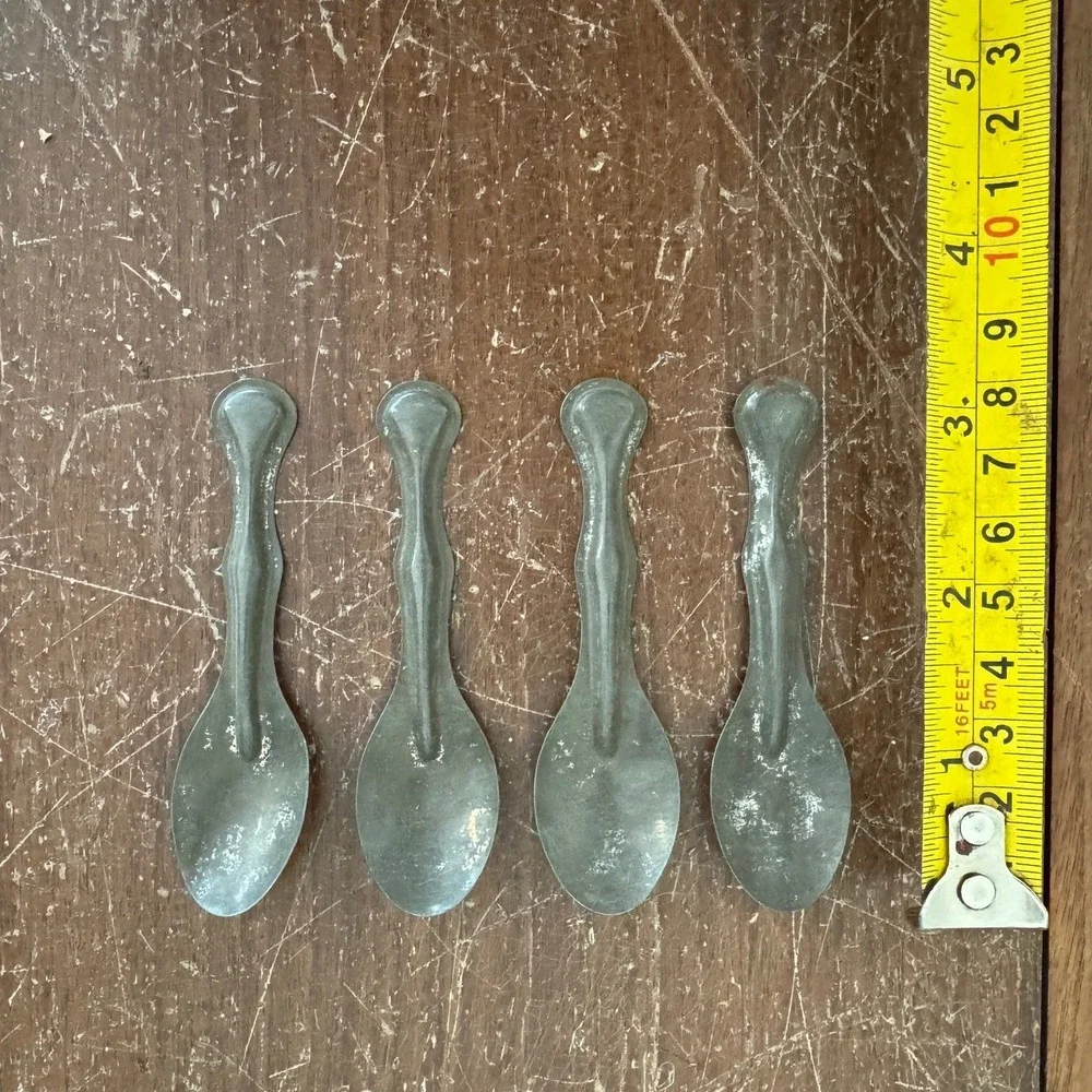 Set of 4 Antique Tin silver Ice‎ Cream Tasting Spoons Diner Ice Cream Parlor